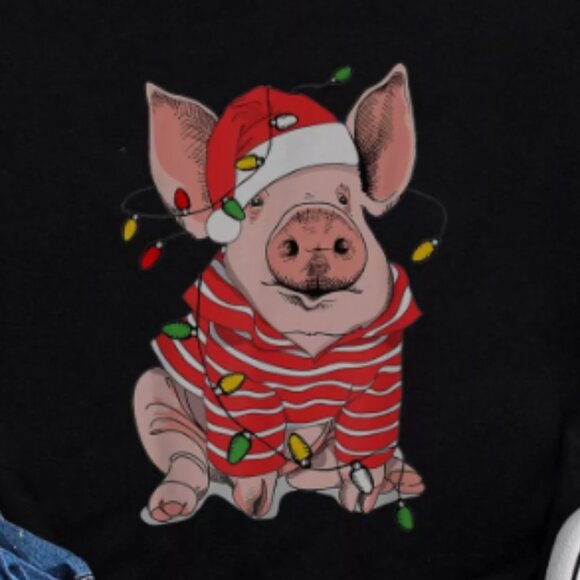 Christmas Pig Lights Gifts Shirt, Funny Christmas T-shirt - Picture 2 of 4